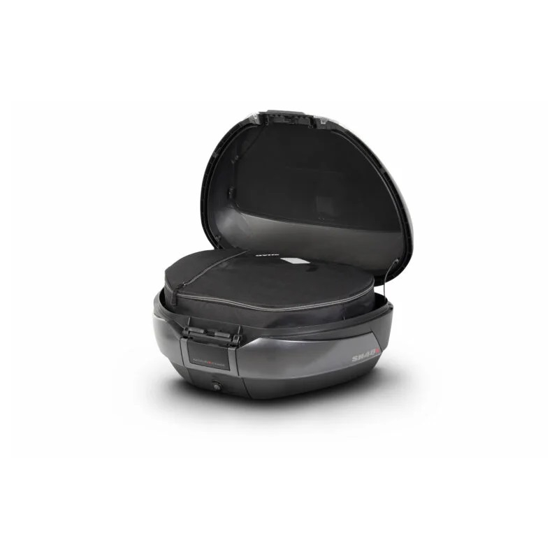 Vrchní kufr na motorku SHAD SH48 Tmavě šedý with backrest, carbon cover and PREMIUM SMART lock