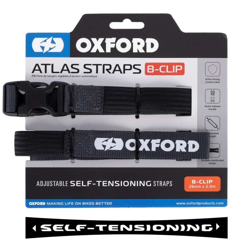 Zavazadlové popruhy Oxford Atlas B-Clip 2 ks šedé 26 mm x 2 m