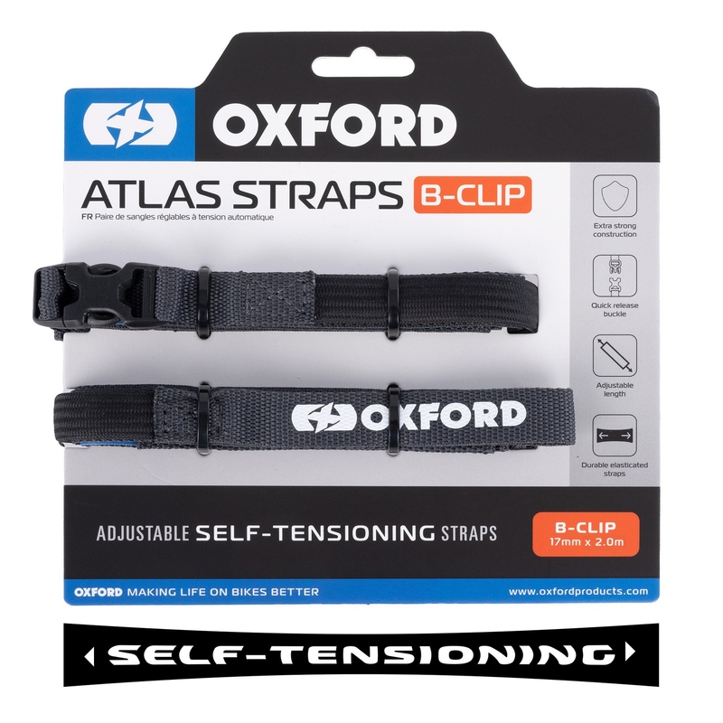Zavazadlové popruhy Oxford Atlas B-Clip 2 ks šedé 17 mm x 2 m
