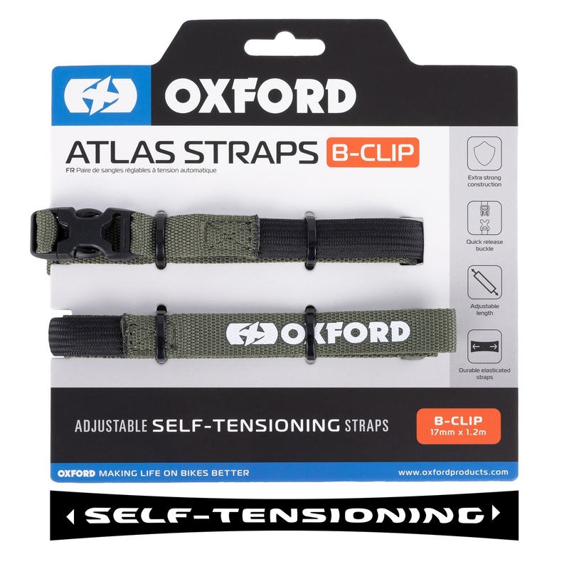 Zavazadlové popruhy Oxford Atlas B-Clip 2 ks zelené 17 mm x 1,2 m