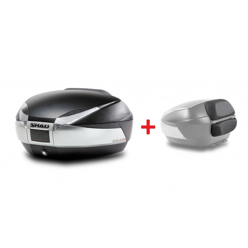 Vrchní kufr na motorku SHAD SH48 nový titan with PREMIUM SMART lock and backrest