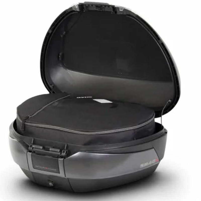 Vrchní kufr na motorku SHAD SH48 Nový titan with backrest, carbon cover and PREMIUM SMART lock