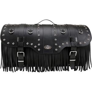 Kožený kufr na motorku se zámkem, nýty a třásněmi RSA K160 černý